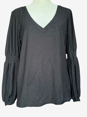 Nation LTD Long Sleeve Black Tee With Juliette Sleeve Sz L